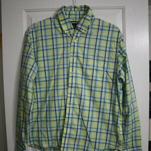 Lands End Men's Tailored Fit Buttondown Shirt, Size L, Yellow/Blue Plaid